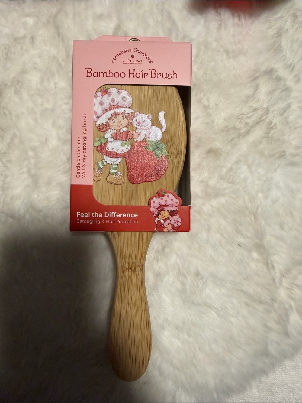 Pink Bamboo Strawberry shortcake Hair Brush - Detangling & Hair Protection